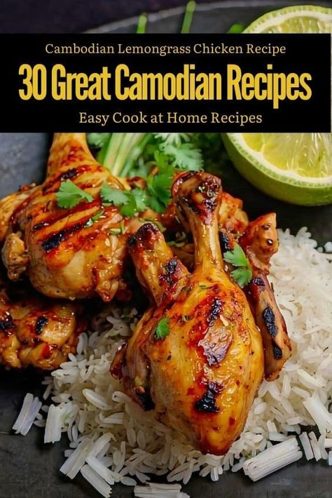 Cambodian Lemongrass Chicken Recipe Cambodian Chicken, Stuffed Chicken Wings, Fried Banana Recipes, Khmer Recipes, Lemongrass Chicken Recipe, Cambodian Recipes, Lemongrass Chicken, Khmer Food, Cambodian Food