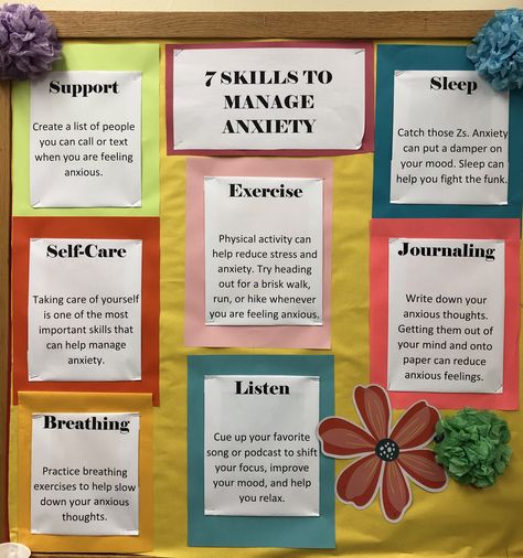 Mental Health Booth Ideas, Wellbeing Display Boards, School Clinic, Health Bulletin Boards, Wellness Wheel, Mental Health Week, Growth Mindset Classroom, High School Project, Hall Decorations