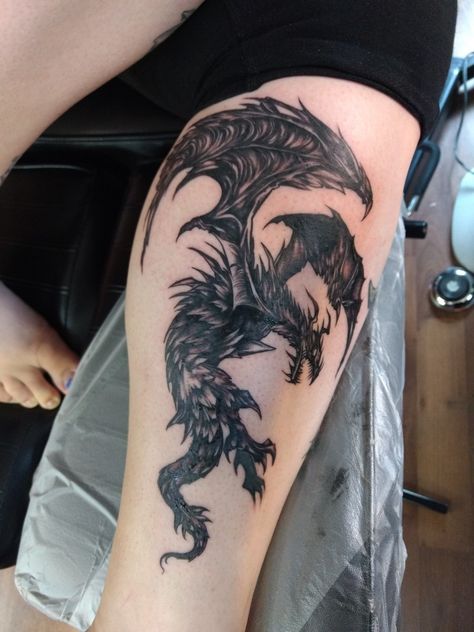 Fallout Tattoos Ideas, Alduin Skyrim Tattoo, Skyrim Dragon Tattoo, Alduin Skyrim, Skyrim Tattoo Ideas, Eternity Tattoo, Skyrim Tattoo, Fallout Tattoo, Wicked Tattoos