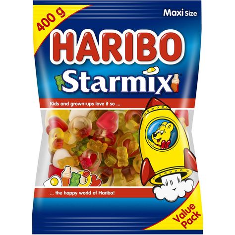 Haribo Starmix Share Bag 400g | Woolworths British Snacks, 1990 Style, Beef Gelatin, Caramelized Sugar, Fruit Flavored, Fruit Juice, Gummy Bears, Gummy Candy, Pops Cereal Box