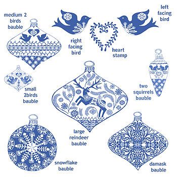 Linocut Christmas, Christmas Stamps Rubber, Blue And White Christmas, Sgraffito Technique, Heart Stamp, Wedding Stamp, Flower Stamp, Christmas Bauble, Christmas Stamps