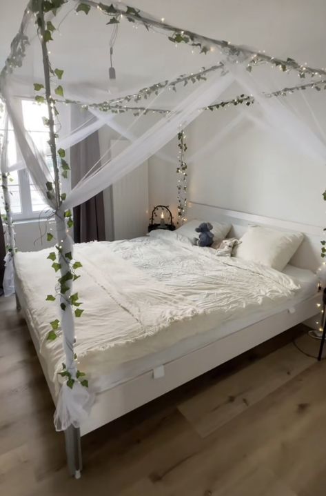 Princess Bed Frame, Curtain Canopy, Coquette Bedroom, Fake Vines, Princess Canopy Bed, Esthetician Room Decor, Fairy Room, Canopy Bed Frame, Bedroom Frames