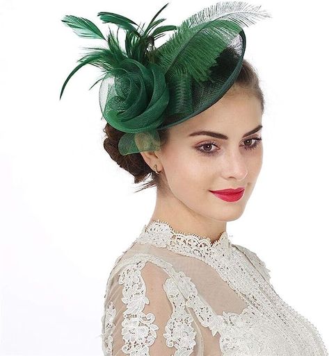 SAFERIN Fascinators Hat Sinamay Flower Mesh Feathers on a Headband and a Clip Tea Party Headwear for Girls and Women (TA4-Green) at Amazon Women’s Clothing store Wedding Headwear, Tea Hats, Kentucky Derby Fascinator, Flower Veil, Bridal Fascinator, Derby Fascinator, Black Fascinator, Comfortable Headbands, Tea Party Hats