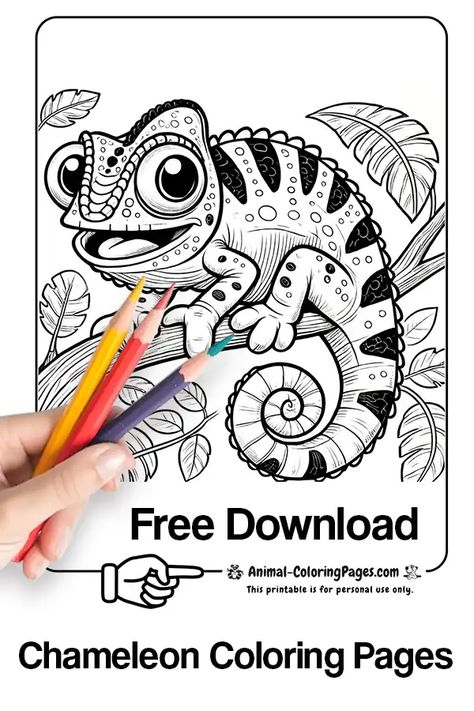 vibrant collection of free printable Chameleon Coloring Pages, designed to capture the unique beauty and fascinating color-changing abilities of these incredible reptiles! From detailed illustrations of chameleons in their natural habitats to imaginative scenes that bring out their playful side, these pages are perfect for kids who are curious about wildlife and love reptiles. Chameleon Habitat, Chameleon Color, Coloring Pages Free Printable, Color Pages, Printable Animals, Animals Coloring, Chameleons, Animal Coloring, Unique Beauty