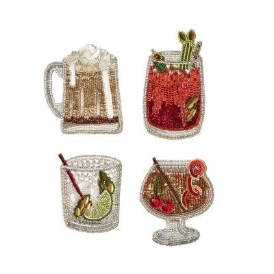 Kim Seybert Cheers 4 Piece Coaster Set Cocktail Embroidery, Beaded Coasters, Dog Bed Storage, Kim Seybert, Fashion Background, Tabletop Accessories, Bead Embroidery, Beauty Items, Rock Crystal