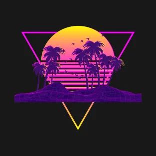 synthwave with retro colorful summer miami vibes mood, paradise island T-Shirt Synthwave Fashion, Vaporwave Fashion, Miami Vibes, 80s Design, Paradise Island, Cool Rooms, Kids Magnets, Case Stickers, Phone Case Stickers