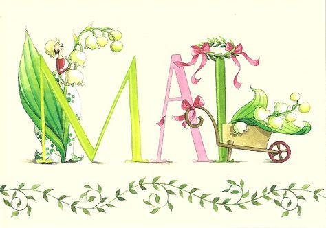 ♡ Mai ♡ 2012 Calendar, Seasons Months, Calendar Girls, Art Carte, God Jul, Art Et Illustration, Months In A Year, Lily Of The Valley, Word Art