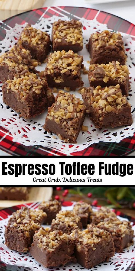 Espresso Toffee Fudge with Chocolate Drizzle is the best fudge recipe ever, made with a delicious and sweet espresso mixture, fluffy marshmallows and chocolate chips, topped with toffee bits and rich melted chocolate. Espresso Fudge Recipes, Caramel Coffee Fudge, Toffee Fudge Recipe, Coffee Fudge Recipes, Espresso Fudge, Homemade Fudge Recipe, Toffee Fudge, The Best Fudge, Easy Fudge Recipe