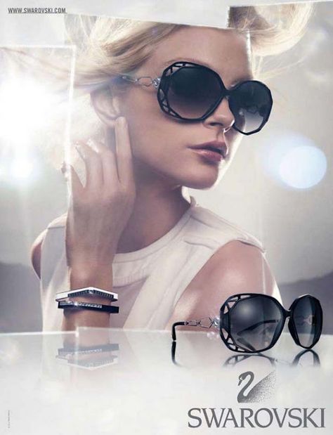 Swarovski Spring-Summer 2012. Crystal Renn, Swarovski Sunglasses, Jessica Stam, Mod Fashion, Fashion Advertising, Advertising Photography, Eyewear Fashion, Black Sunglasses, Sunglasses Sale