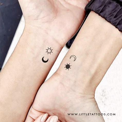 Sun And Moon Couple, Matching Bff Tattoos, Partner Tattoos, Maching Tattoos, Moon Couple, Bestie Tattoos, Couple Tattoos Unique Meaningful, Cute Matching Tattoos, Matching Friend Tattoos