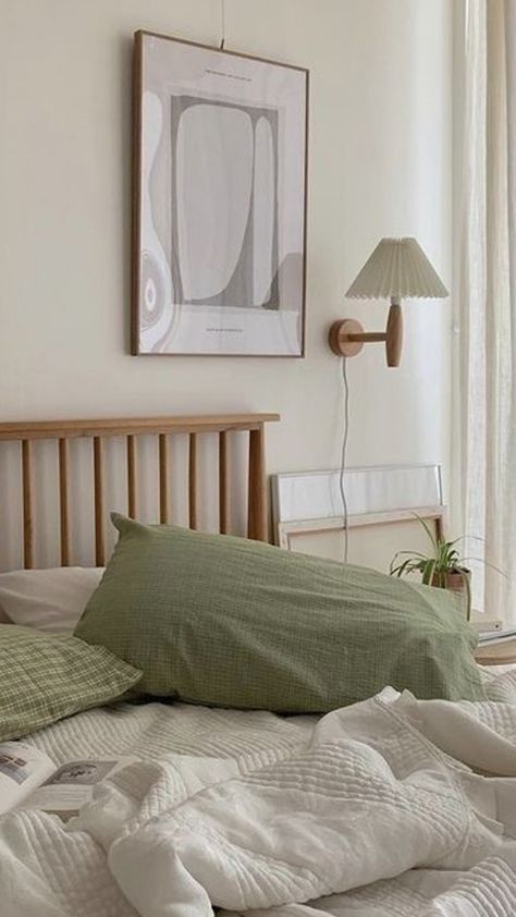 Aestheticbedroom,cute bedroom,
cozy bedroom, simple bedroom Neutral Green Room Aesthetic, Two Tone Green Bedding, Safe Green And White Bedroom, Light Gray Bedding With Pop Of Color, Neutral Green Bedroom Ideas, Minimalist Sage Green Bedroom, Neutral Interior With Pops Of Color, Safe Green Bedroom Aesthetic, White Bedding With Green Accents