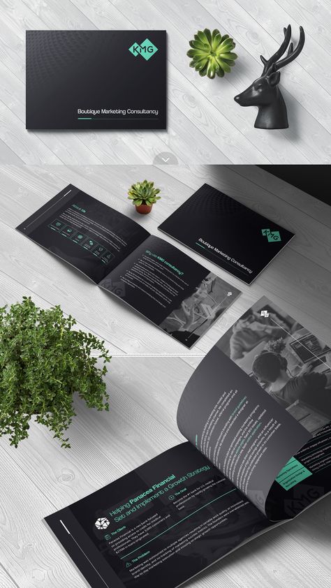 This is minimal yet modern brochure of KMG, a marketing consultancy serving startups in the Fintech and B2B Saas sectors. As briefly mentioned, finished design would be printed as handout (CMYK) along with the main output for email attachment and presentation purposes (RGB). | #booklet #consultancy #business #marketing #fintech #indesign #branding #brochure #collaborative #companyprofile #corporate #creativestudio #designservice #digital #elegant #layout #presentation #printdesign #service Minimal Brochure Design, Modern Brochures, Corporate Brochure, Company Profile, Brochure Design, Minimal Design, Creative Studio, Service Design, Presentation