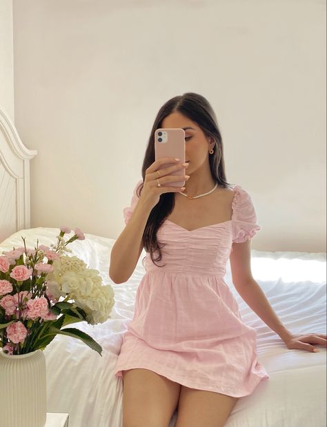 Girly Pink Dresses, Cute Pink Dress Girly, Pink Summer Dress Aesthetic, Trendy Pink Outfits, Outfits Vestido Rosa, Pink Feminine Outfits, Girly Aesthetic Pictures, Pink Style Aesthetic, Cute Pink Outfits Aesthetic