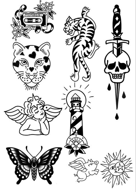 Originals Tattoo, Traditional Tattoo Black And White, Sailor Jerry Tattoo Flash, Traditional Tattoo Stencils, Tattoos Masculinas, Traditional Tattoo Old School, Tattoo Outline Drawing, Retro Tattoos, Tattoo Practice