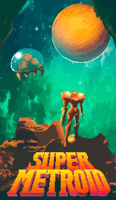 Poster PixelArt de Super Metroid Mother Brain Metroid, Retro Video Games Art, Metroid Art, Retro Games Poster, Metroid Samus, Super Metroid, Metroid Prime, Retro Gaming Art, Pixel Animation