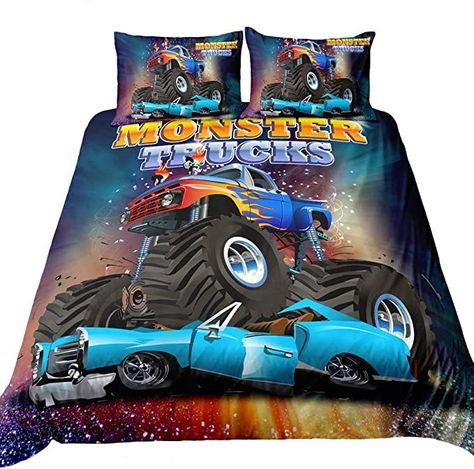 Monster Truck Bed, 3d Bedding Sets, 3d Bedding, Trucks Print, Car Bed, Cartoon Car, Designer Bedding Sets, Bed Throw Blanket, Quilted Duvet