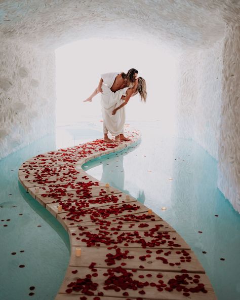 Passage to Love | Calilo - Luxury Hotel in Ios Island Greece Waterfall Backdrop, Pool Snacks, Ios Greece, Cave Pool, Swing Bed, Beach Honeymoon Destinations, Baby Chair, Adventure Couple, Bed Swing