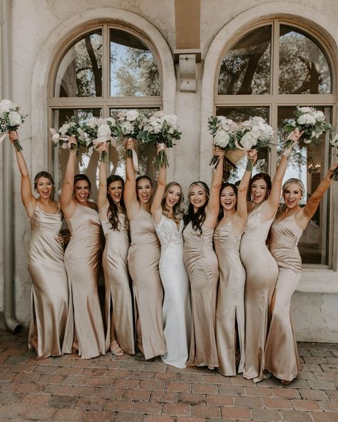 Champagne Bridesmaid Dresses: Ideas To Make A Statement + FAQs :heart: champagne bridesmaid dresses long #weddingforward #wedding #bride Silky Champagne Bridesmaid Dresses, Champagne Slip Dress Bridesmaid, November Wedding Champagne, Ivory Champagne Bridesmaid Dresses, Golden Champagne Bridesmaid Dresses, Ivory And Gold Bridesmaid Dresses, Cream Gold Green Wedding Bridesmaid Dresses, Gold Bridesmaid Dresses Different Styles, Beige Champagne Bridesmaid Dresses