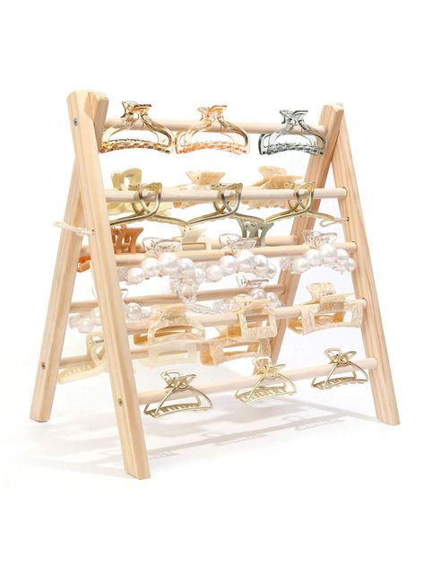 [Fashion and Sturdy]:The claw clip organizer is made of pure natural precious solid wood, the overall color coordination, full of Bohemian style. The wooden structure makes hair clip organizer look very textured, and has a strong stability, can firmly stand on the plane. [Large Capacity]:Are you worried you won't be able to hold a bunch of claw clips? For a moment no more worrying about having nowhere to put them. The claw clip holder organizer has two sides of five rows of storage space, wide 15.5" high 16". The hair clip storage can hold medium hair clips about 27-35. Go out and feel free to match and choose hair clips! [Save Space]:The ropes on the hair clip organizer storage either side can help you adjust the angle between the two sides. Which makes maximum use of the desktop space, a Hair Accessories Shop Display, Tiara Display Ideas, Hair Clip Display Ideas Craft Fairs, Hair Claw Organizer, Hair Accessory Display, Claw Clip Holder, Claw Clip Organizer, Hair Clip Display, Vendor Table Display