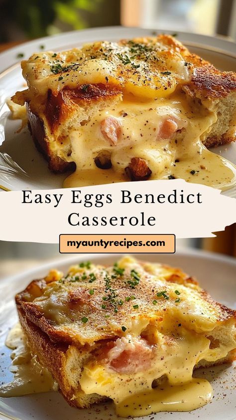 Enjoy the taste of traditional eggs benedict with minimal effort in this Easy Eggs Benedict Casserole! Perfectly layered with ham, eggs, and creamy hollandaise sauce, it’s a delicious and crowd-pleasing breakfast casserole. Eggs Benedict Casserole With Asparagus, Eggs In Bundt Pan, Eggs Benedict Casserole Overnight, Breakfast Casserole With Hollandaise, Pancake Egg Casserole, Breakfast Eggs Benedict, Ham Eggs Breakfast, Joanna Gaines Eggs Benedict Casserole, Christmas Eggs Benedict