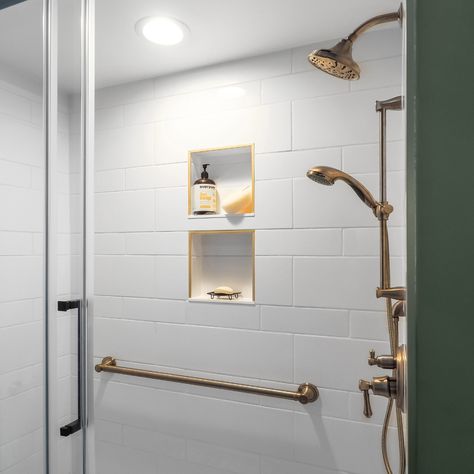 When remodeling your bathroom, thinking long-term and prioritizing safety is key!

In this hall bathroom makeover, we started by replacing the tub with a shower for easier access. The goal was to keep the look consistent with the rest of the house while adding a modern touch so it's not boring. 😉
Since guests also use this space, safety was a top concern, leading us to install a grab bar for older relatives.
See how functional design choices can enhance both style and safety in your home! 🛁🚿 Shower With Grab Bars, Shower With Tile, Shower Safety Bars, Grab Bars In Bathtub, Bathtub Safety Bars, Stylish Grab Bars Bath, Shower Safety Grab Bar, Grab Bar, Hall Bathroom