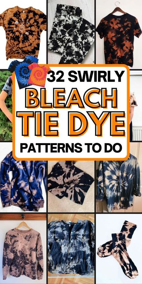 Get creative with these stylish bleach tie dye patterns. Bleach Tie Dye Diy Patterns, Advanced Tie Dye Patterns, Reverse Tie Dye Patterns, Bleach Tie Dye Patterns, Tye Dye Patterns Diy, Bleach Tie Dye Diy, Tie Dye Patterns Background, Unique Tie Dye Patterns, Tie Dye Techniques Pattern