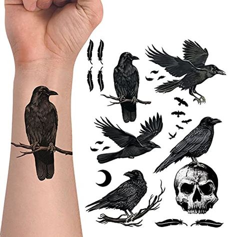 Tattoos On Face, Tattoo On Wrist, Tattoo Sheet, Crow Tattoo, Raven Tattoo, Temporary Tattoo Designs, Face Tattoos, Temporary Tattoo Stickers, Tattoos For Kids