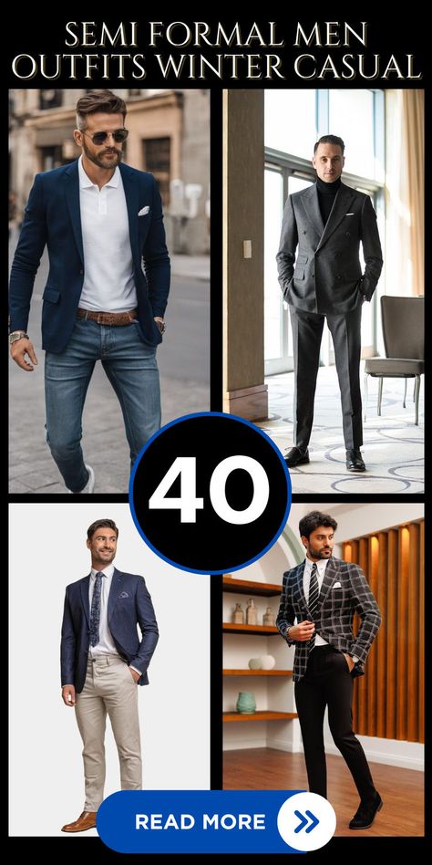 Explore the 40 best semi-formal outfit ideas for men! Perfect for winter casual settings, classy events, or aesthetic looks that balance comfort and style. Upgrade your wardrobe with these versatile options. 👔✨ #SemiFormal #MensFashion #StyleInspo Mens Fashion Semi Formal Business Casual, Men Fancy Casual Outfit, Semi Formal Attire For Teenage Guys, Winter Formal For Guys, Winter Semi Formal Outfit Men, Wedding Guest Outfit Men Semiformal, Men’s Dressy Casual, Mens Dress Up Outfits, Semi Formal Men’s Outfit Winter