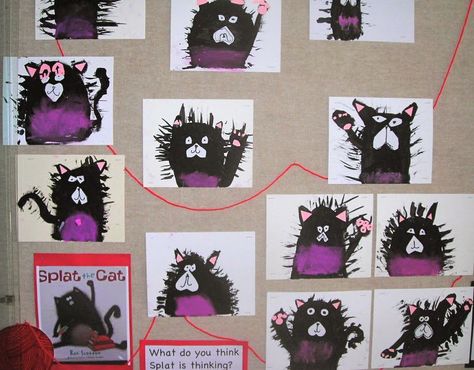 Fine Lines: Shape with Splat the Cat First Grade Art Ideas, Pete The Cat Art Project Kindergarten, Splat The Cat Craft, Cat Art Preschool, They All Saw A Cat Activities, Cat Art For Preschoolers, Splat The Cat Activities, Black Cat Craft Preschool, 1st Grade Animal Art