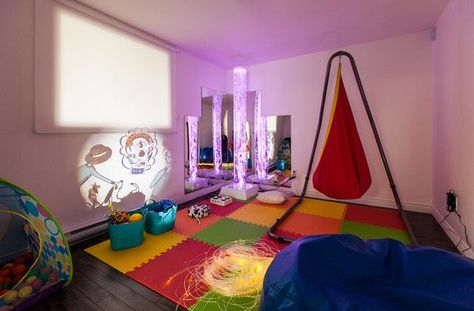 Get inspired with these easy sensory room ideas for kids! And, learn step by step how to create your own sensory room on a budget. Sensory Kids Room, Sensory Bedroom, Kallax Ideas, Sensory Classroom, Calm Room, Calming Room, Colorful Playroom, Calm Kids, Family Child Care