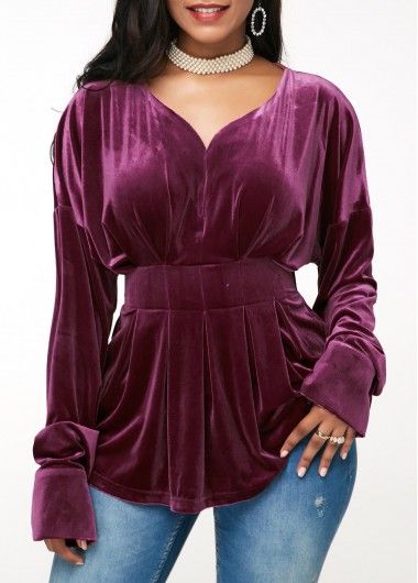 Velvet Top Design, Winter Blouses For Women, Velvet Tops For Women, Velvet Top Designs, Purple Blouses, White Blouse Dress, Stylish Tops For Girls, Formal Blouses, Purple Tops