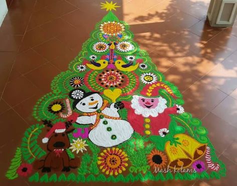 Christmas Tree Rangoli Design Colourful Rangoli Designs, Christmas Rangoli, Rangoli Painting, Colourful Rangoli, Christmas Hallway, Rangoli Designs Photos, Rangoli Designs Simple Diwali, Easy Rangoli Designs Diwali, Garden Labels