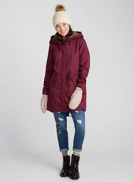 Plush-lined canvas parka - Anoraks and Parkas - Ruby Red Rain Slicker, Parka Jackets, Mens Raincoat, Raincoats For Women, Parka Jacket, Women's Coats, Ruby Red, Stay Warm, Parka