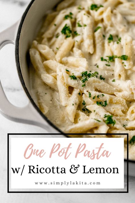 This week, try making this One Pot Pasta with Ricotta and Lemon for a simple pasta dish. It comes together in 15 minutes for a comforting pasta that is creamy with the perfect balance of rich ricotta and tangy lemon. simplylakita.com #lemonpasta #ricottarecipe Pasta With Ricotta, Pasta Noodle Recipe, Simple Pasta, Ricotta Recipes, One Pot Pasta Recipes, Ricotta Pasta, Easy Pasta Dishes, Vegan Pasta Recipes, Easy One Pot Meals