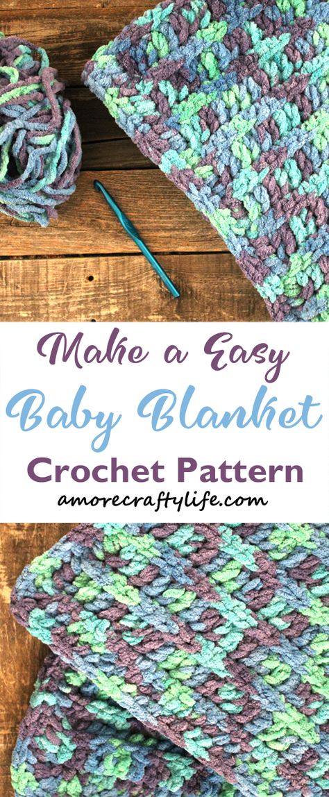 Make a quick blanket with bulky yarn. free easy baby blanket crochet pattern -crochet baby blanket pattern - bernat blanket yarn - amorecraftylife.com #crochet #crochetpattern #freecrochetpattern Bernat Baby Yarn Blanket, Bernet Yarn Blankets, Baby Blanket Super Bulky Yarn, Free Crochet Pattern For Bernat Baby Blanket Yarn, Crochet Baby Blankets With Chunky Yarn, Baby Bee Cuddly One Yarn Blanket Pattern, Crochet Chunky Yarn Blanket Pattern Free, Super Chunky Crochet Baby Blanket, Bernat Blanket Yarn Free Patterns Crochet