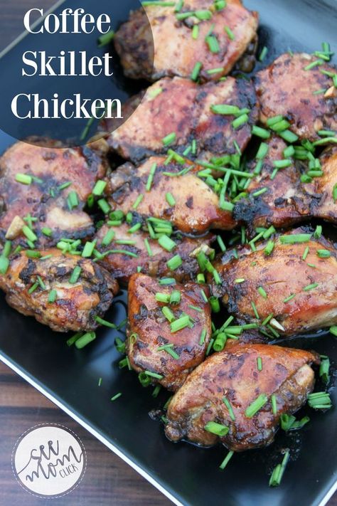 This Coffee Skillet Chicken Recipe is so easy to make and delicious. Coffee lovers, you'll love that rich flavor of your favorite roast...for dinner! Coffee Chicken Recipe, Coffee Chicken, Fast Family Dinners, Dutch Oven Chicken, Balsamic Vinegar Chicken, Chicken Skillet Recipes, Cast Iron Skillet Recipes, Oven Chicken, Delicious Coffee