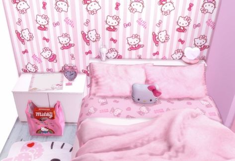 My Sanrio, Hello Kitty Furniture, Sanrio Bedroom, Hello Kitty Decorations, Hello Kitty Bedroom, Hello Kitty House, Sims 4 Anime, The Sims 4 Pc, Sims 4 Bedroom