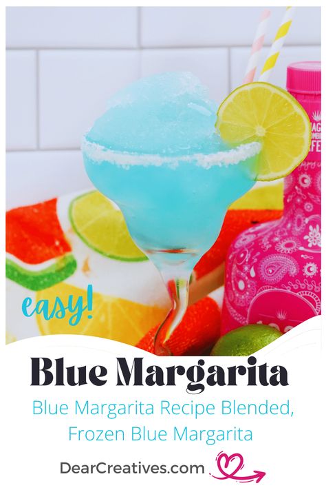 Blue Margarita Recipe – Nothing says summer like sipping cocktails and mocktails in the backyard. If you are ready to blend up a frozen margarita cocktail make this delicious blue drink. We blended the blue margarita. The drink recipe can be adapted (see the recipe notes) and it can be shaken. Use for summer party drinks, baby showers, bridal showers, celebrations, mermaid-themed parties, or just to enjoy at home. DearCreatives.com  Image: blue margarita frozen cocktail with salted rim and lime Blue Frozen Margarita, Blended Margarita Recipe, Summer Party Drinks, Blue Margaritas, Blue Margarita Recipe, Summer Party Drink, Raspberry Margarita, Blue Margarita, Blue Drink