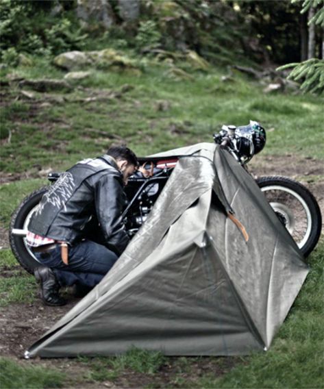 exposed's motorcycle bivouac is a minimalist tent for city escapes Adventure Motorcycle Camping, Motorcycle Tent, Motorcycle Camping Gear, Touring Motorcycles, Canoe Camping, Solo Camping, Bike Motor, Bike Camping, Motorcycle Camping