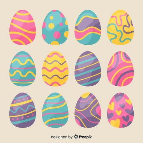 Descubre miles de vectores gratis y libres de derechos en Freepik Egg Easter Ideas, Easter Egg Painting Ideas Simple, Easter Egg Designs Patterns, Easter Day Ideas, Easter Egg Drawing Ideas, Easter Egg Design Ideas, Easter Eggs Illustration, Easter Egg Patterns, Easter Eggs Ideas