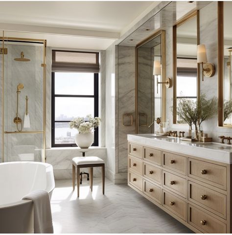 Modern Traditional Master Bath, Master Suite Bathroom Ideas, Separate Vanities In Master Bath, Dr Bathroom, Limestone Bathroom, Marble Master Bath, Old World Bathroom, Luxury Master Bath, Luxury Spa Bathroom