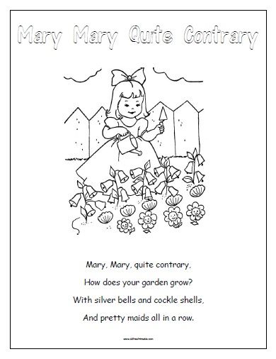 Mary Mary Quite Contrary Nursery Rhyme Mary Mary Quite Contrary Preschool Craft, Poetry Mother, Japanese Nursery, Nursery Rhymes Preschool Crafts, Mary Mary Quite Contrary, Rhymes Lyrics, Mary Quite Contrary, Nursery Rhymes Lyrics, Weekly Themes