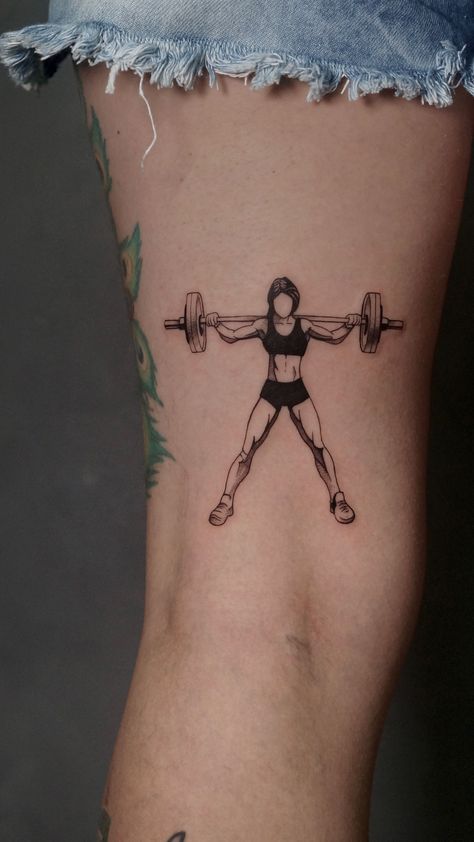 Gym Tattoo Ideas For Woman, Weightlifting Tattoos For Women, Gym Tattoo Design, Barbell Tattoo Women, Crossfit Tattoo Women, Gym Girl Tattoo, Workout Tattoos For Women, Barbell Tattoo Ideas For Women, Gym Related Tattoos