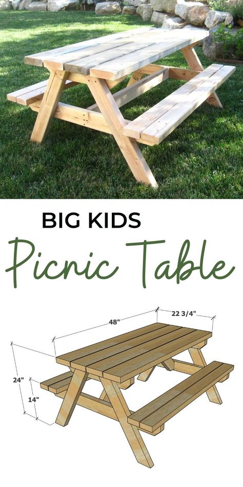 Big Kids Picnic Table Plans Kids Picnic Table Diy, Diy Kids Picnic Table, Kids Picnic Table Plans, Fabrication Table, Outdoor Chairs Wooden, Outdoor Chairs Diy, Diy Picnic Table, Halloween Crafts To Sell, Picnic Table Plans