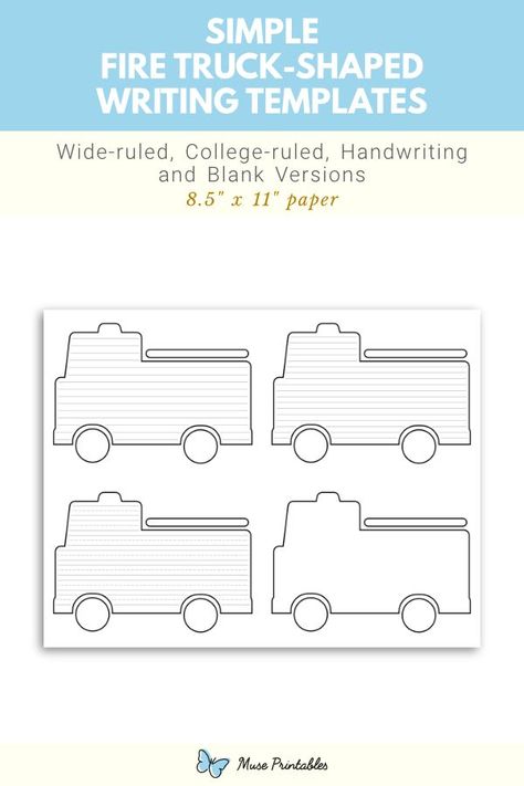 Free printable simple fire truck shaped writing templates. This PDF download includes wide ruled, narrow ruled, handwriting, and blank versions. Download the templates at https://museprintables.com/download/writing-template/simple-fire-truck-shaped/ Writing Paper Template, Handwriting Lines, Writing Template, Lined Writing Paper, Writing Templates, Fire Truck, Paper Template, Writing Paper, Fire Trucks