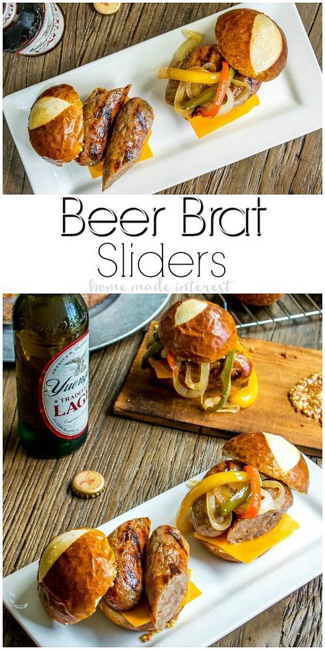 Bratwurst Sliders, Brat Sliders, Braised Onions, Beer Brat, Summer Party Food, Oktoberfest Menu, Best Grill Recipes, Grilled Bratwurst, German Party