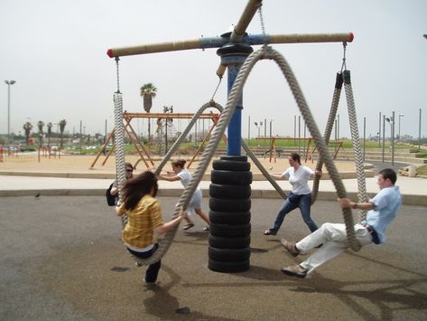 Dad, this post is mostly for you to give you some toy ideas for the yard. Tel Aviv has a bunch of adult playgrounds along the coastline that... Cool Playgrounds, Adult Playground, Wooden Playground, Urban Playground, Fun Park, Park Playground, Playground Design, Play Spaces, Backyard Playground