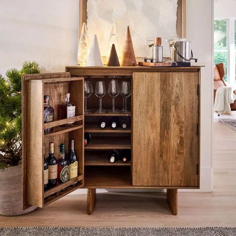 Mid-Century Cabinet | The Best Small-Space Furniture From West Elm | POPSUGAR Home UK Photo 56 Små Rum Lidt Plads, West Elm Furniture, Beauty Cabinet, Home Bar Cabinet, 1st House, Wood Dining Bench, Tea Station, Bar Unit, Oversized Furniture