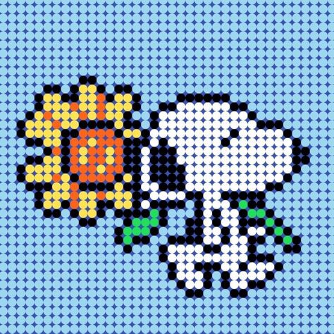 Pixel Art Grid Snoopy, Snoopy Perler Bead Pattern, Snoopy Tapestry Crochet, Snoopy Pixel Grid, Snoopy Grid Pattern, Patrones Hama Beads Ideas, Snoopy Perler Beads, Snoopy Cross Stitch Pattern, Snoopy Perler