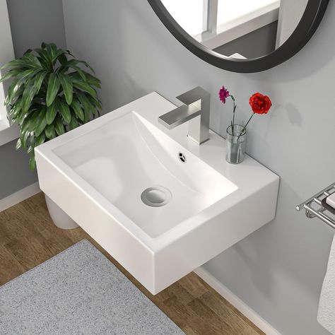 Wall Mount Vessel Sink - Kichae 21" x 16" Rectangle Wall Mounted Bathroom Sink White Wall Hung Porcelain Sink With Overflow Ceramic Basin Floating Lavatory Sink - Amazon.com Bathroom Sink Wall Mount, Wall Mounted Farmhouse Sink, Bathroom With Wall Mount Sink, Wall Hung Sink With Shelf, Custom Vanity Cabinets, Wall Mounted Sink Bathroom Lowe's, Mounted Bathroom Sink, Wall Hung Sink, Lavatory Sink